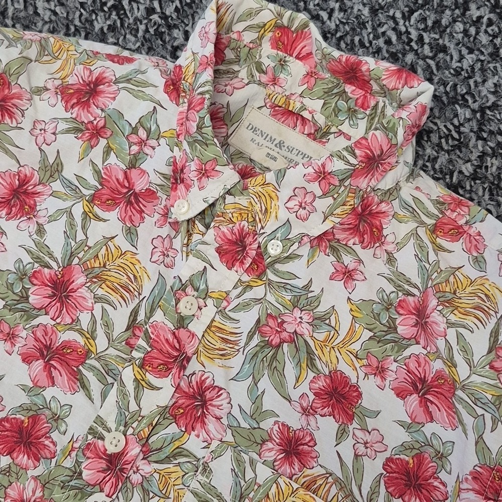 Denim & Supply Ralph Lauren Shirt Mens Medium White Floral Button Up Hawaiian